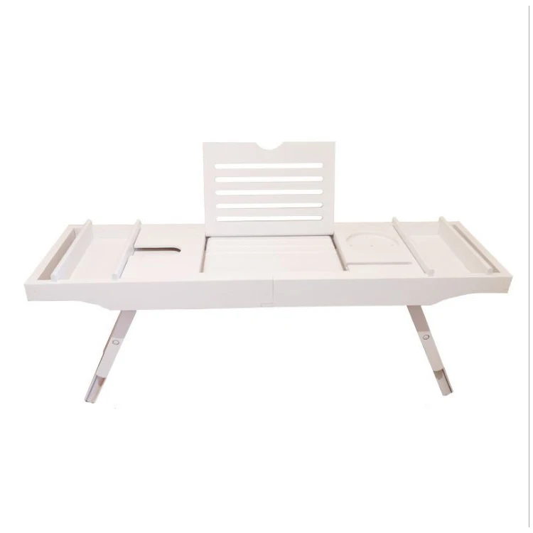 Goods In Stock Premium White Bamboo Bath Tub Bed Caddy Rack Tray Wholesale Custom