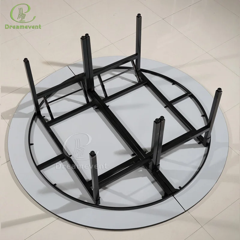 Wholesale fold in half wedding event solid wood folding restaurant banquet round table