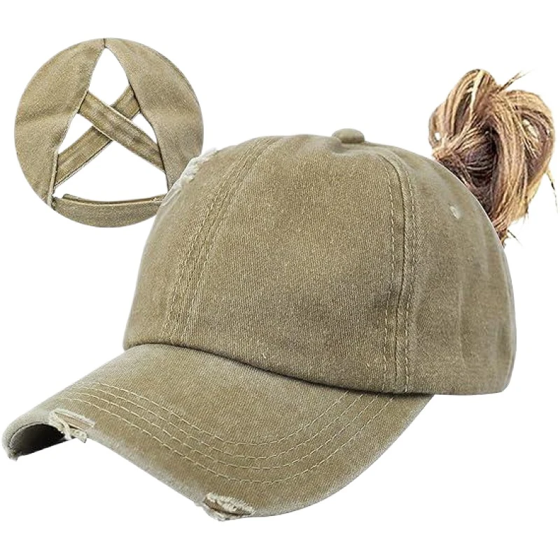 2024 hot sale retro vintage style women 100% cotton blank plain ponytail baseball cap