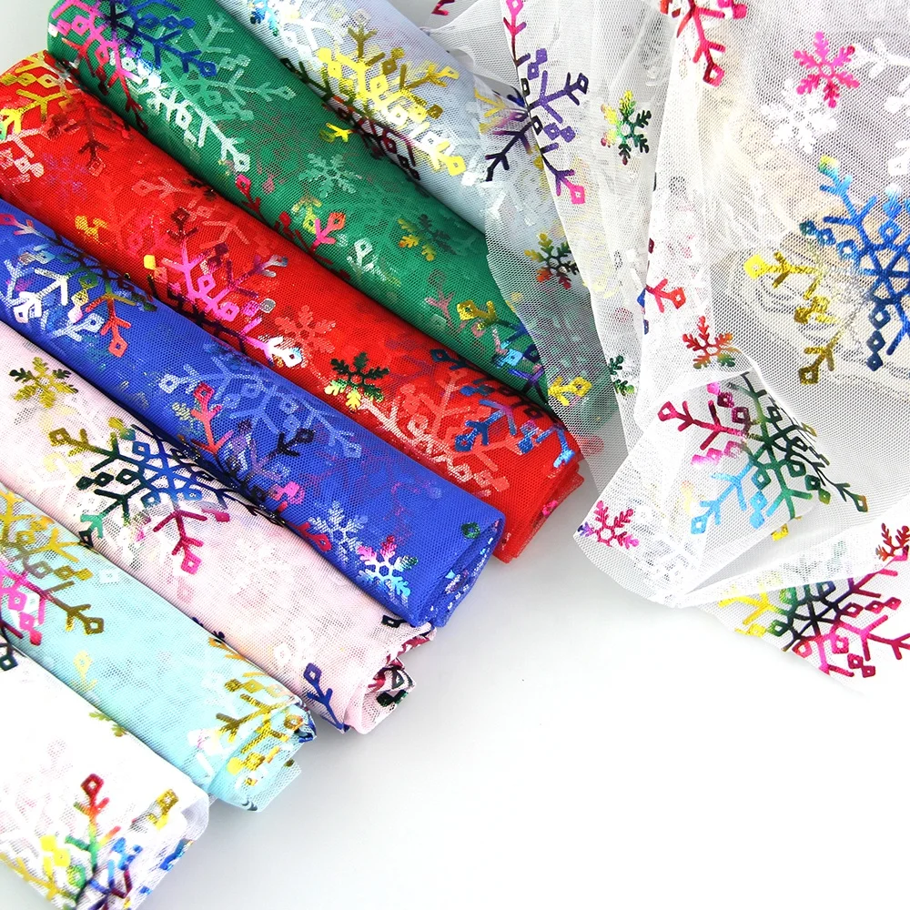 2021Popular Sparkling golden snowflake shape mesh polyester fabric for dress and skirts