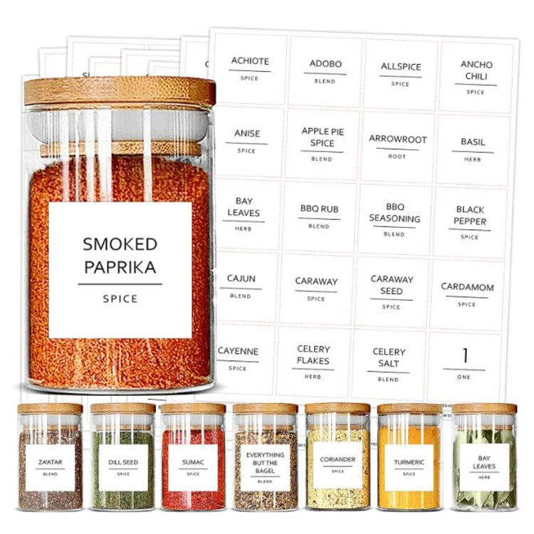 Kitchen Containers Pantry Minimalist Water Resistant White Label Spice Sticker, Square Rectangle Seasoning Spice Jar Labels 