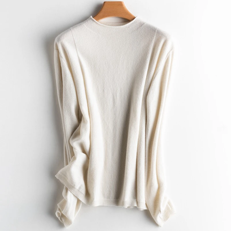OEM ODM Knitted Slim Fit Ladies Crew Neck 65% Merino Wool 35% Cashmere Women Sweater