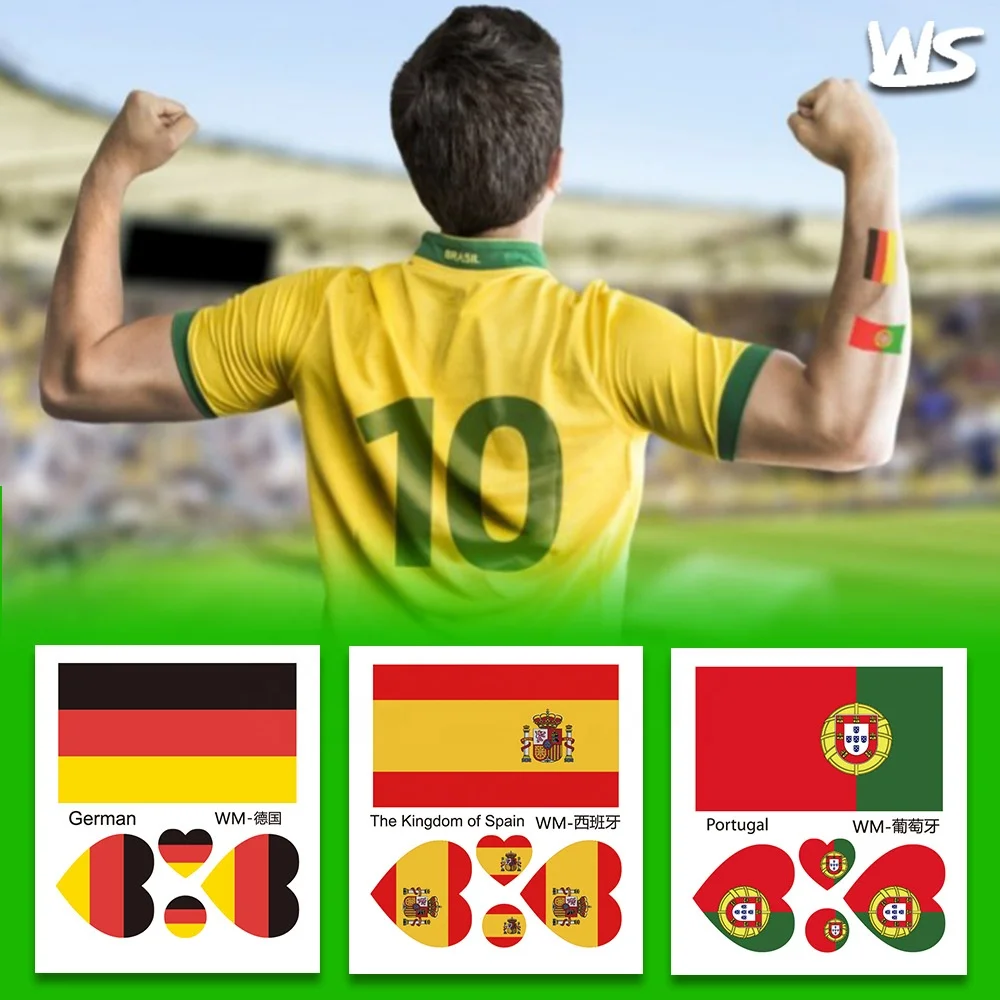 New Face Heart Waterproof Sweat Fans European World Cup Club Football National Flag Sticker