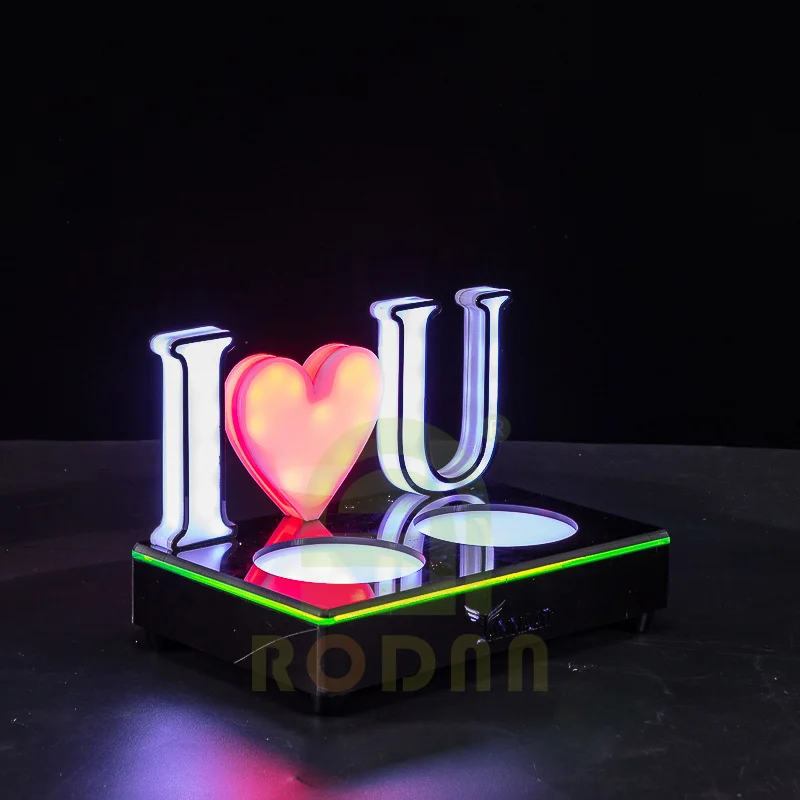 Guangzhou Lide LED Snack Round Serving Tray I Love U Tray for Glass and Bottles