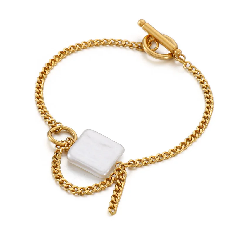 Kalen Wholesale Fashion White Square Pearl Gold 18K Bangle Women Gift Fine Jewelry Bracelets