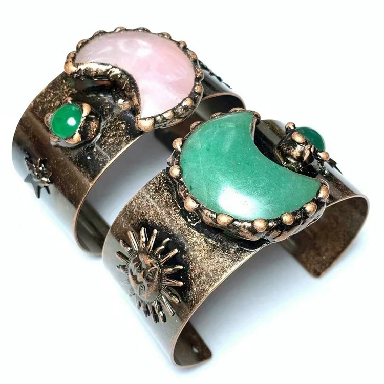 Vintage Rough Gemstone Raw Coral Turquoise Crystal Brass Ring Adjustable Fashion Trendy Copper Jewelry for Women Man Gift