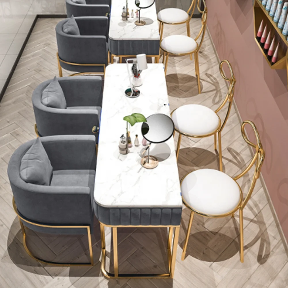 Double Seated Manicure Table Nail Table with Exhaust Fan Metal Salon Furniture for Sale for Spa Shop Wooden Modern Customized