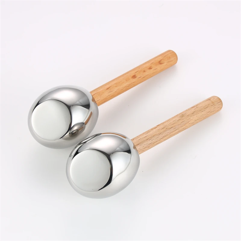 Custom Logo Two-Packs Beauty Products Wooden Handle 304 Stainless Steel Silver Magic Mini Ice Globe For Facial Massage