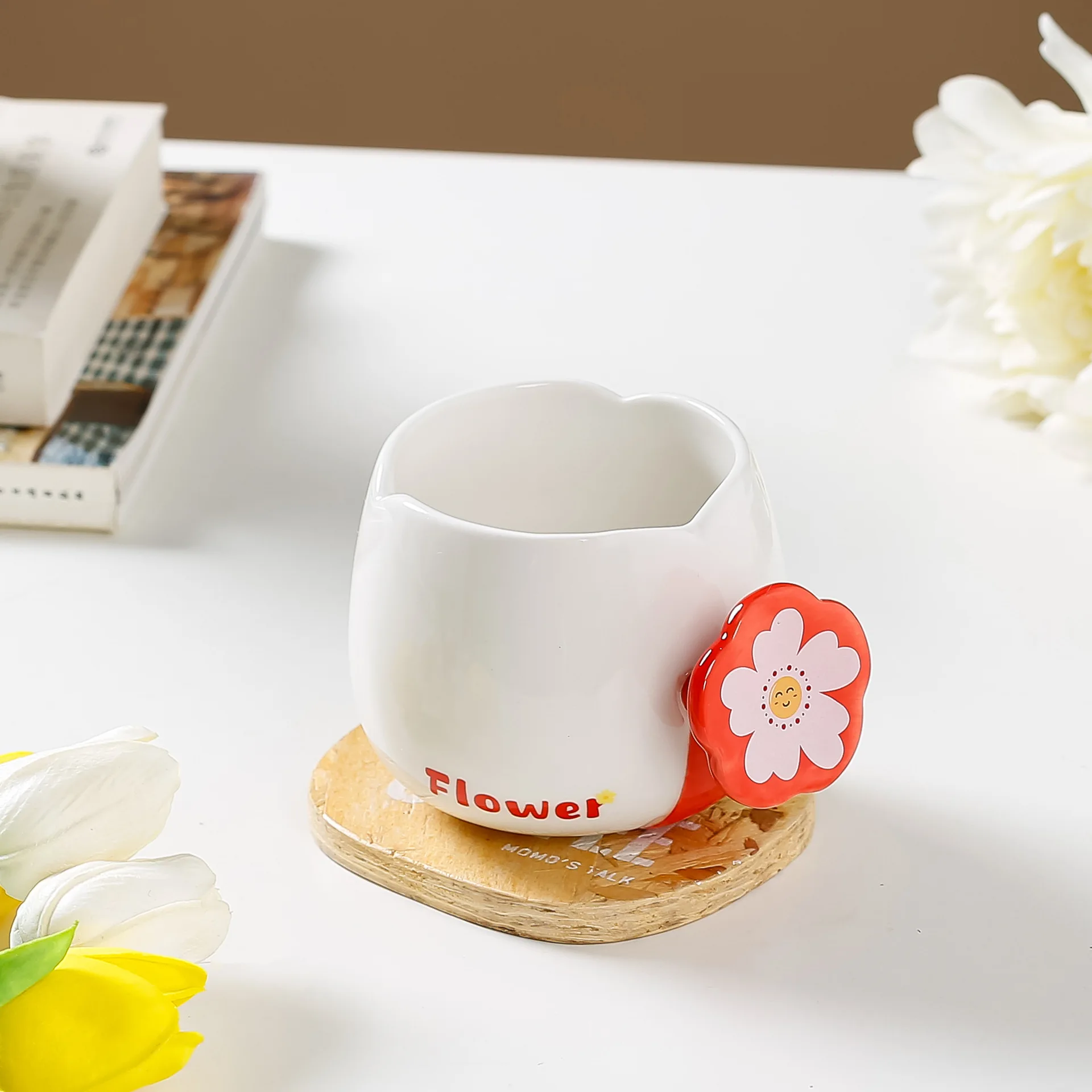 Custom gift Nordic  high-value ins style ceramic flowers coffee cups and mugs