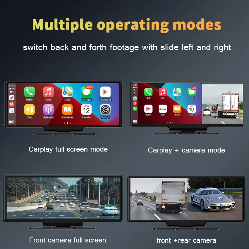 10.26 Inch 4k dashcam camera with Wireless CarPlay Android AUTO Multimedia Audio car dvr camera Video Recorder car monitor