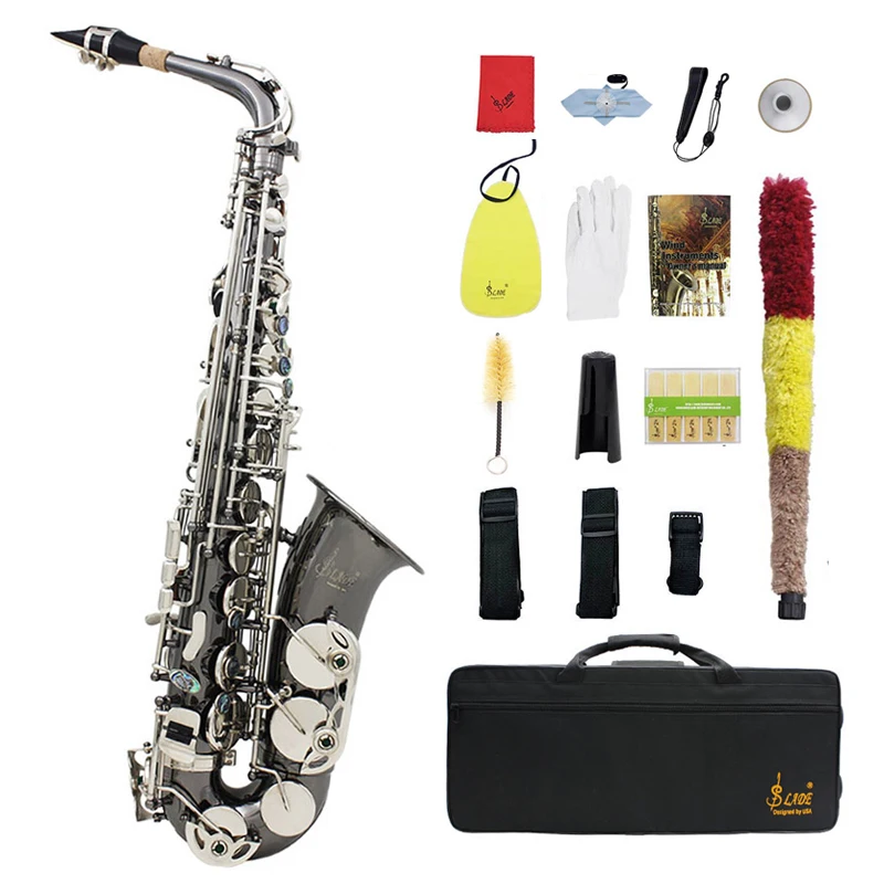 
SLADE brass wind instrument abalone button sax profissional Eb nickel plated black Alto saxophone  (1600156625445)