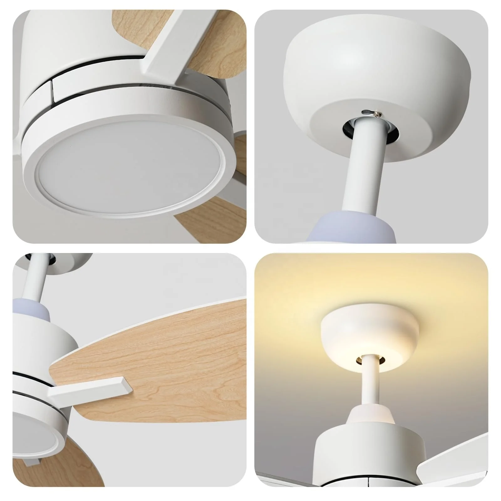 48 Inch 5 Blades Dc Motor Led Fandelier Fan Remote Dimmable Ceiling Fans Lighting Fixtures Modern