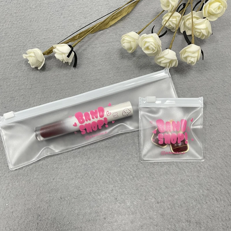 Custom Logo Mini Frosted Printed PVC Ziplock Bags Cosmetic Plastic Pouch for Earring Necklace Packaging Size Customized