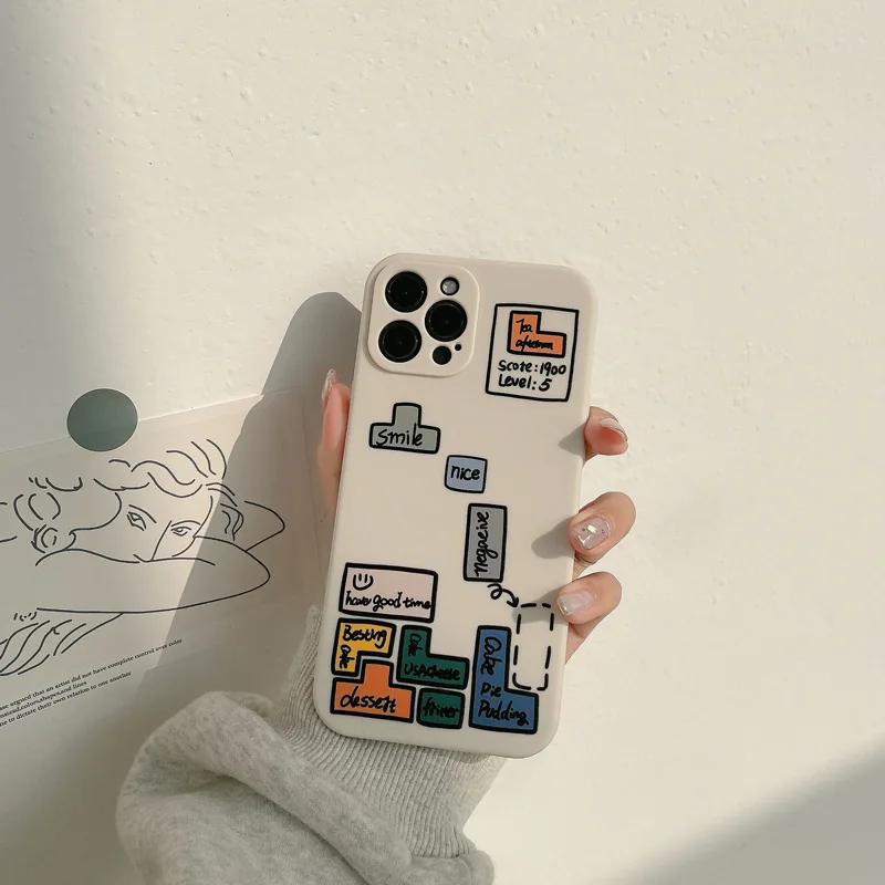 Games Style Funny Cover phone case For iphone 12  Lovely Silicone Phone Case Cover with Tetris pattern for iphone X phone cases