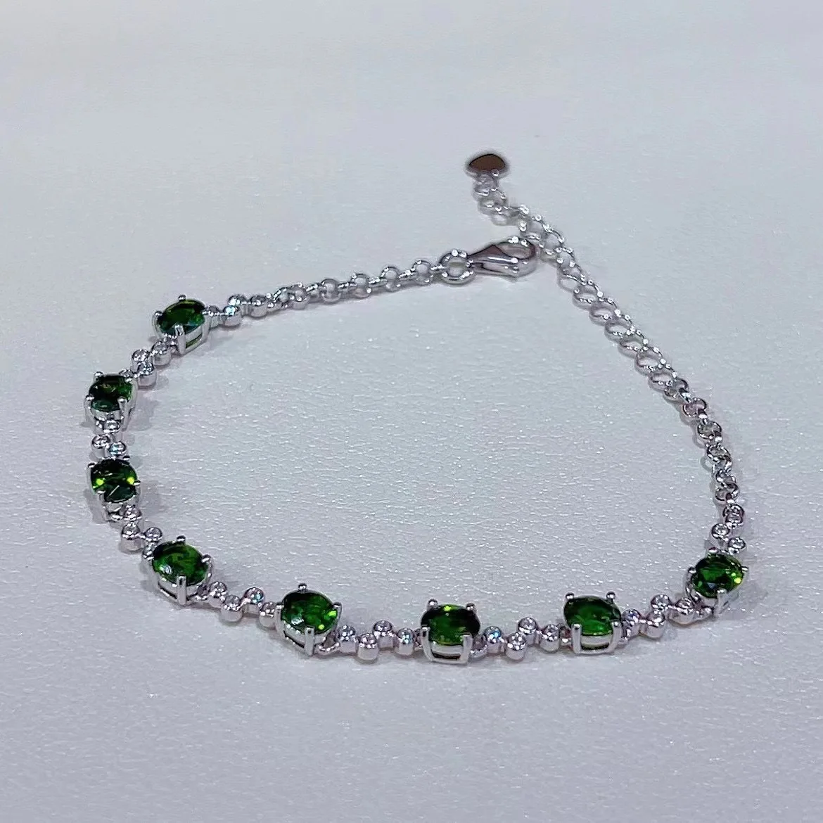 S925 SILVER RHODIUM PLATING SET WITH NATURAL DIOPSIDE  BRACELET