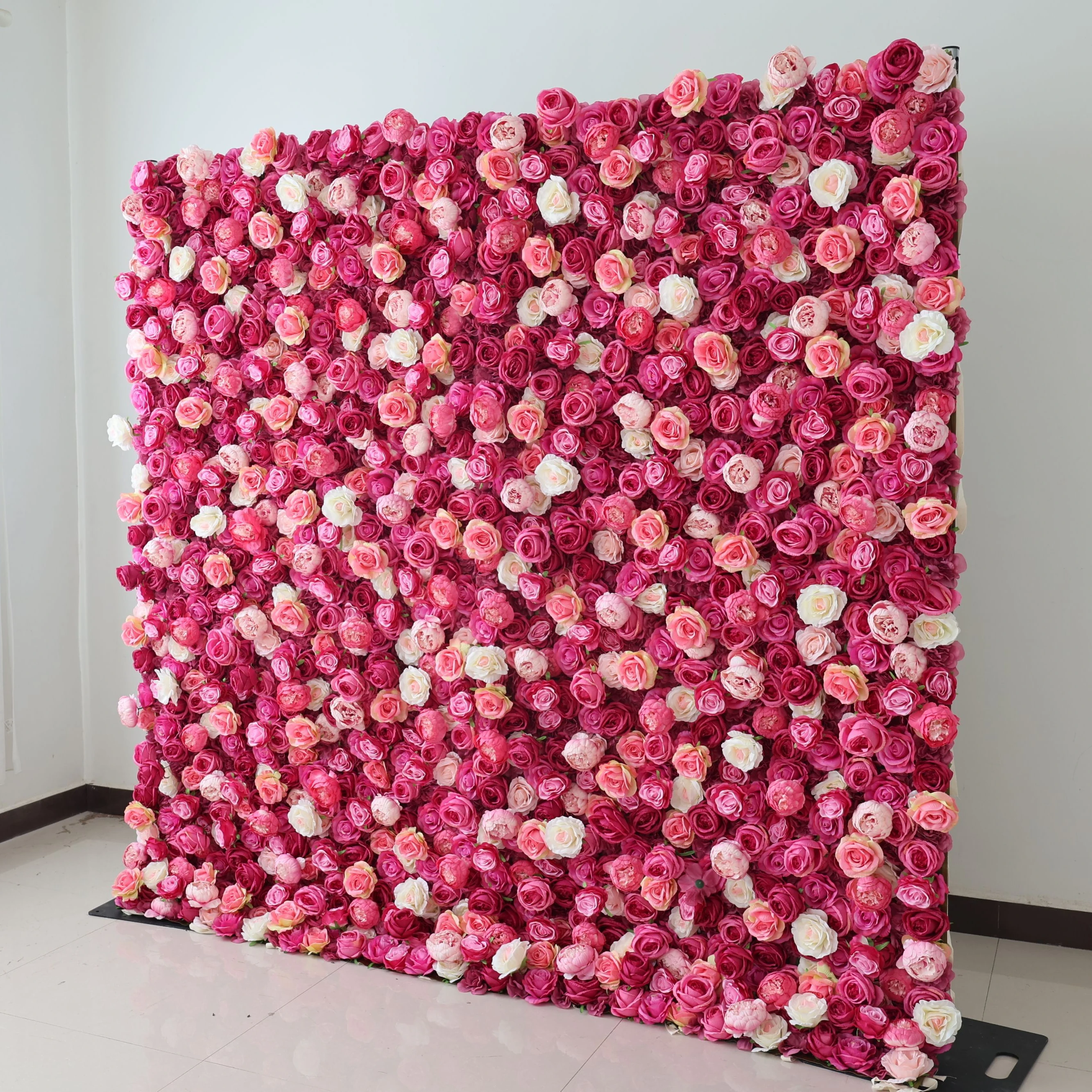 KEWEI-J952 Luxury 8*8  Peony Flower Wall Panels Decor Curtain Roll Up Hot Pink Rose Flowers Wall