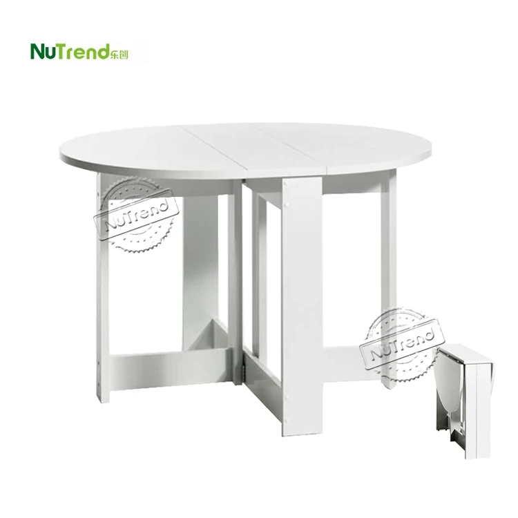 Household Wholesale White Modern Space Saving Round Kitchen Foldable Wooden Folding Dining Room Extendable Table