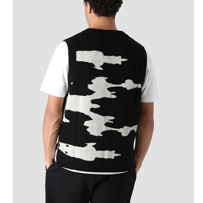 Custom LOGO OEM & ODM  Men Sweater Vest Jacquard Pattern Knit Top Sleeveless Pullover Knitwear Men Knitted Sweater Vest for Men