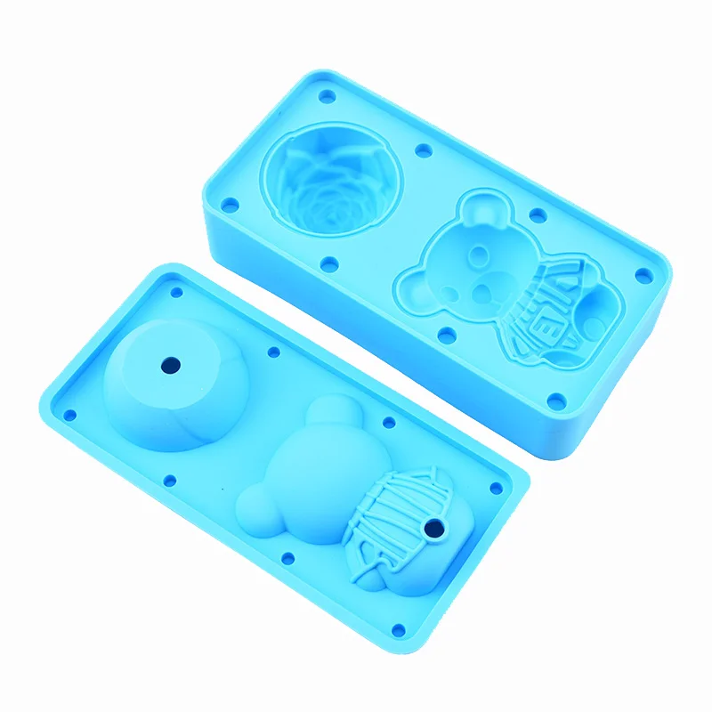 New product Hot Sale Eco-Friendly 3d Bear and Rose Shape with Cover Silicone Ice Cube Molds Cake Mold