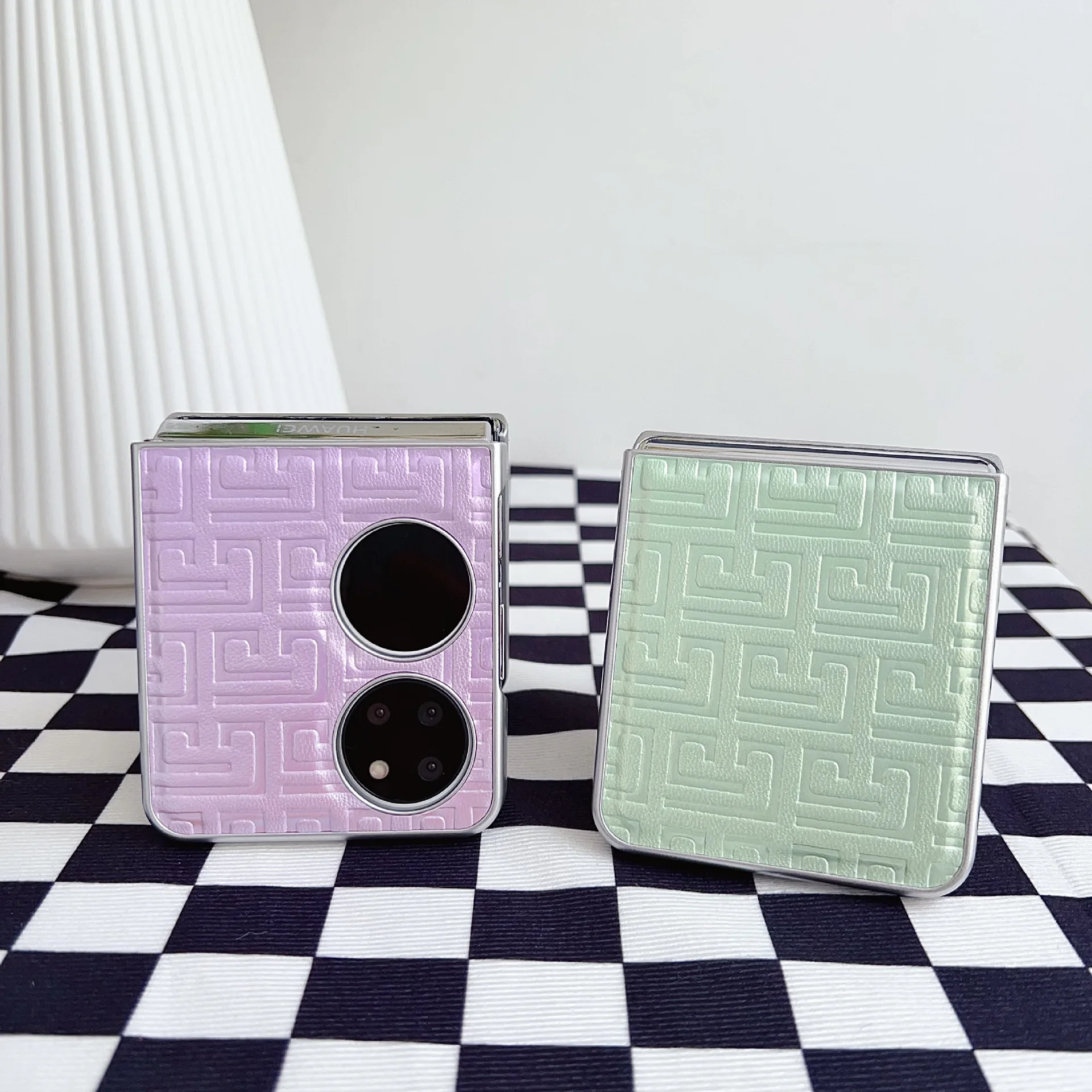 Metallic Paint Shining Geometry Grain pu Leather Phone Case For Huawei P50 Pocket 2 Foldable Leather Phone Case For Pocket 2