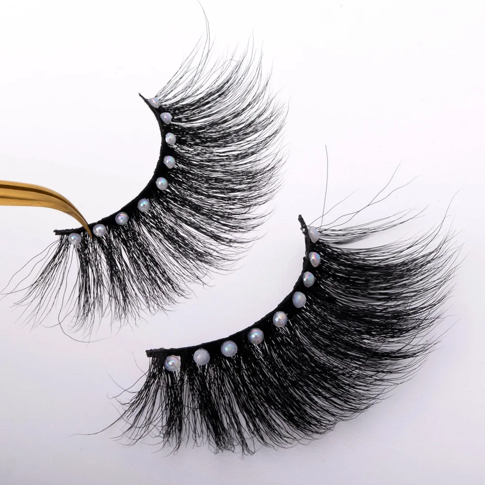 New Arrival Diamond Faux Mink Eyelashes 3D natural false Lashes fluffy Colorful Full Strip Lashes with Diamonds Wholesale Vend 1