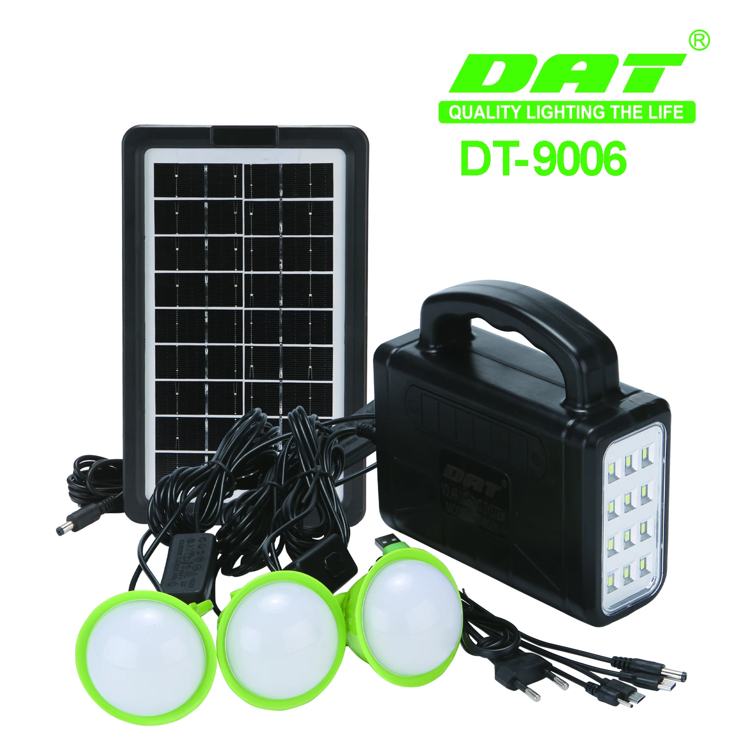 DT-9006  DAT solar energy system kits  home solar lighting system with three bulbs solar power bank