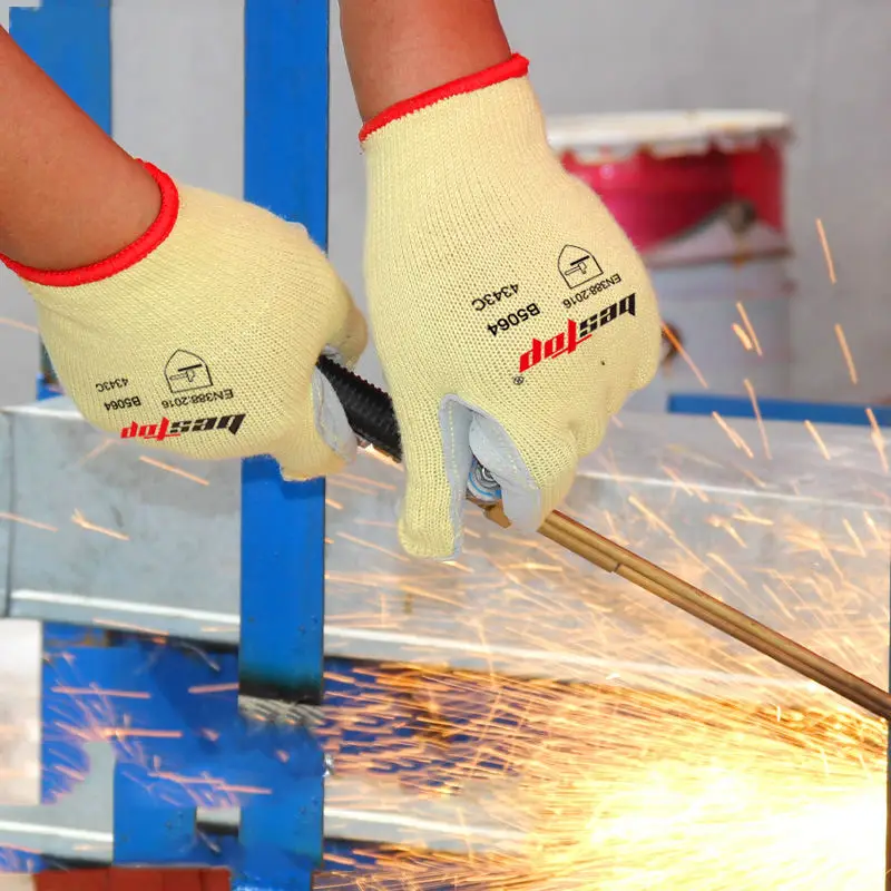Heat resistant aramid fiber cut and stab protection fire safety working gloves