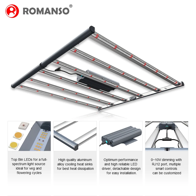 
Romanso LED Grow Light 645W 720W 750 Watt 800W 1000W Green Housing Hydroponics Growing System with Led Grow Light 2021 
