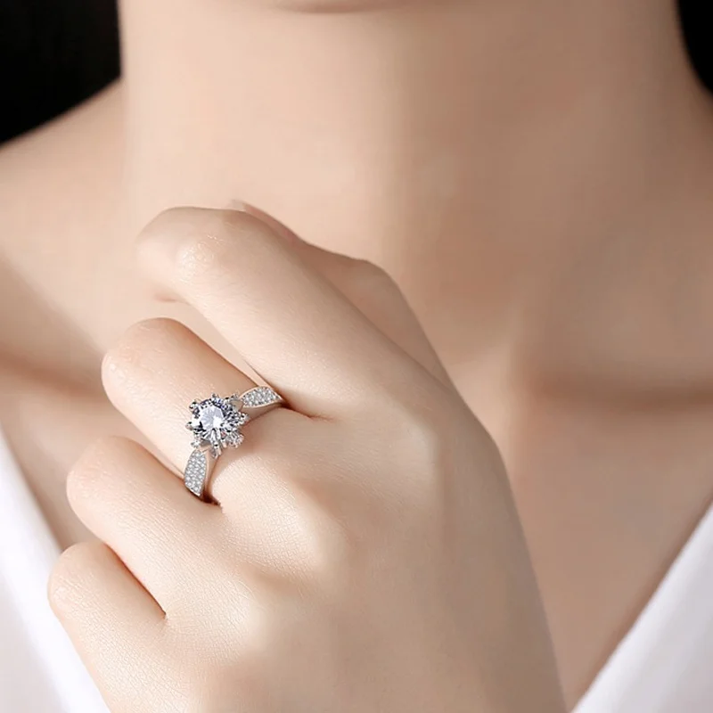 Wholesale Engagement Wedding Ring Round Brilliant Silver 925 Moissanite Diamond Ring