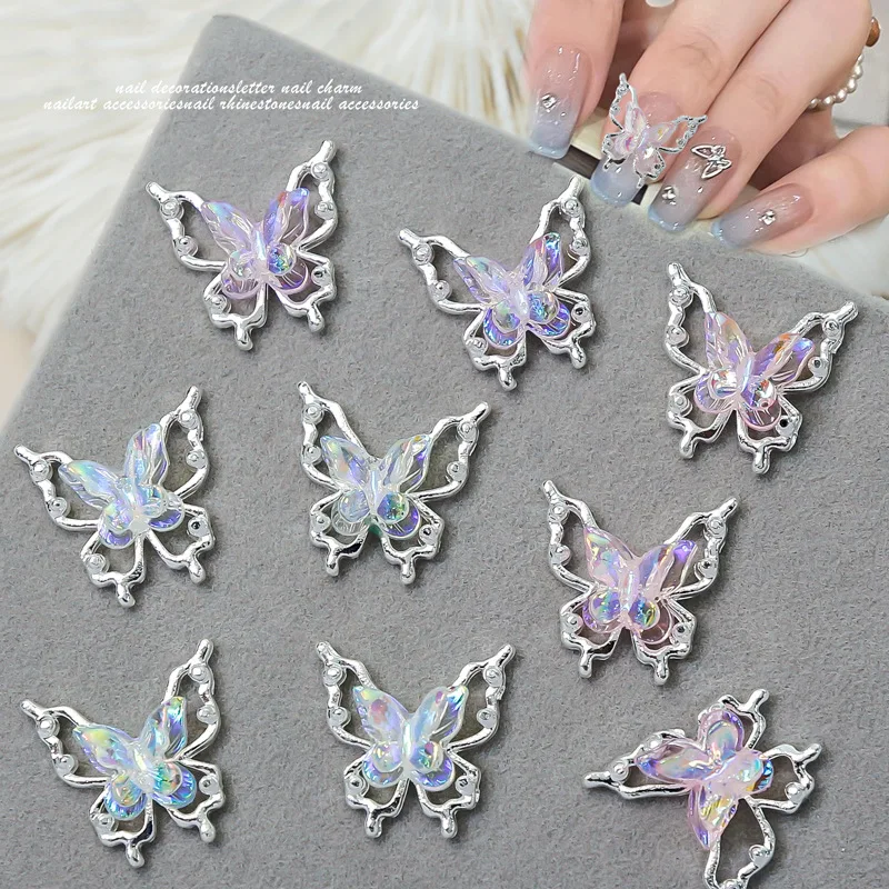 Sweet double-layer butterfly nail art accessories Y2K alloy nail drill decoration pendants DIY material jewelry components