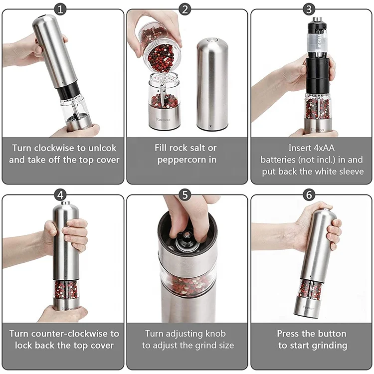 Stainless Steel 2 Pieces Batteries Operated Electric Salt Pepper Mill