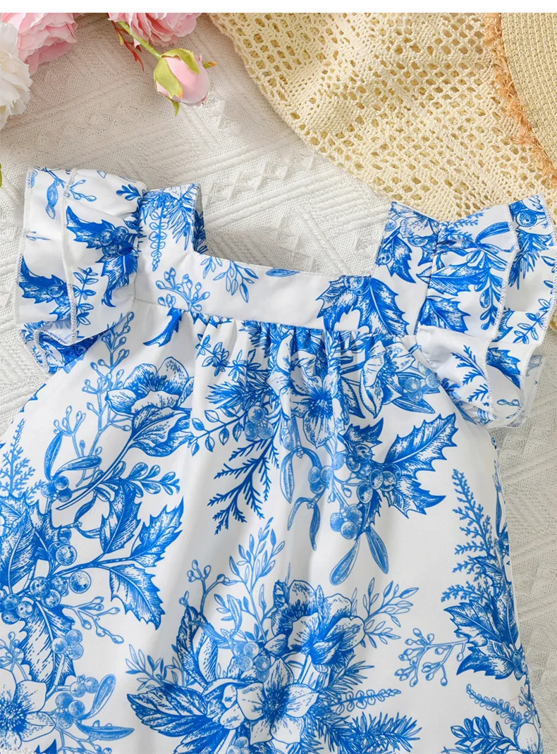 Toddler Baby flower girl dress Casual Dress Flower Print Sleeveless Chiffon Ruffle Dress Party Holiday Kids Clothes