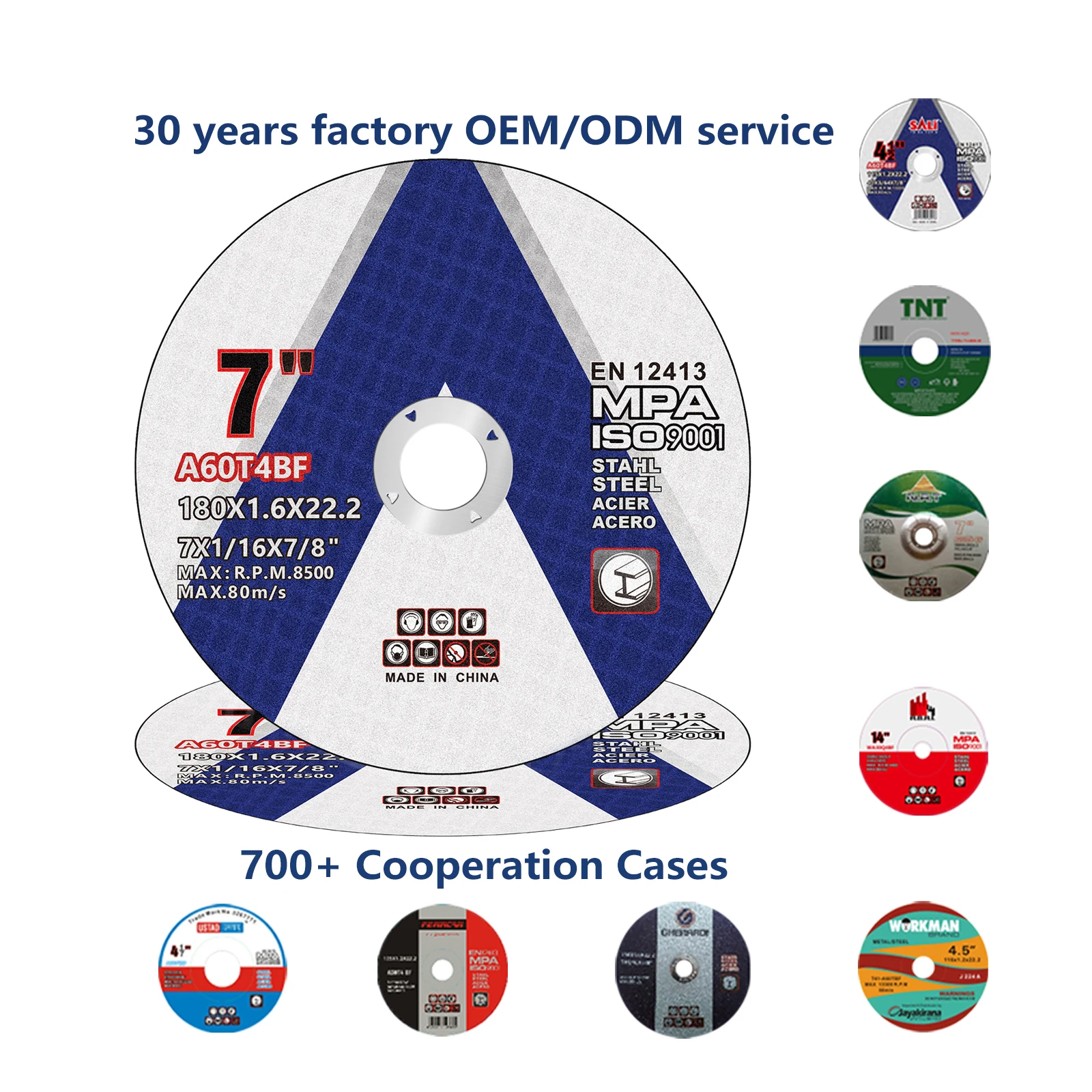 30 years OEM/ODM service abrasive cutting disc custom logo double net 7 inch metal cut off wheel