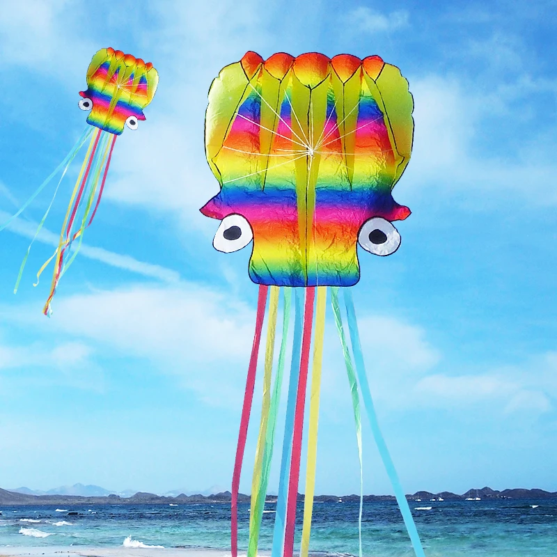 Large Easy-Fly Octopus Kite for Kids and Adults Fiberglass Frame Beach Toy for Outdoor Sports Fabric Kite Wholesale