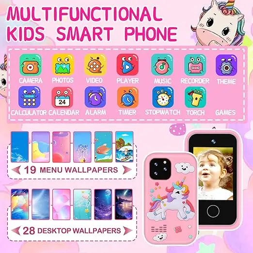 Kids Toy Phone Birthday Gifts Cell Phone With 2.8 Inch Touchscreen And 32gb Card For Kids Age 3-8