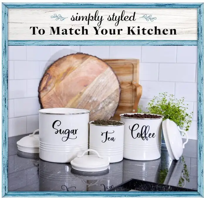 Kitchen Canisters Set of 3 Airtight Tea  Sugar  Coffee Containers Rustic Farmhouse Canister Jars White