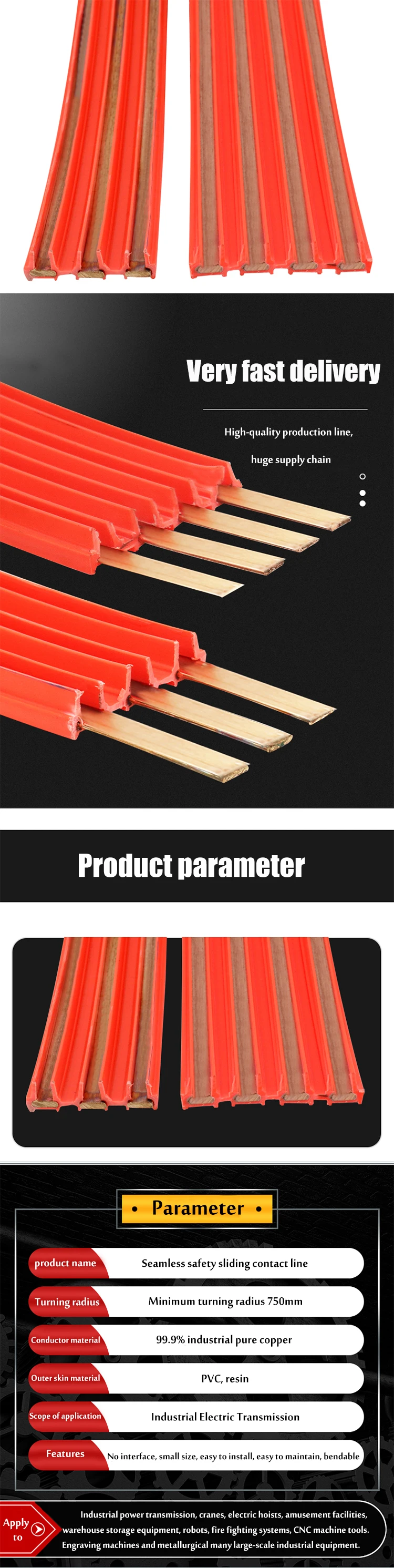 Factory Supply 3p 60a Crane Busbar Insulated Power Rail Current Collector