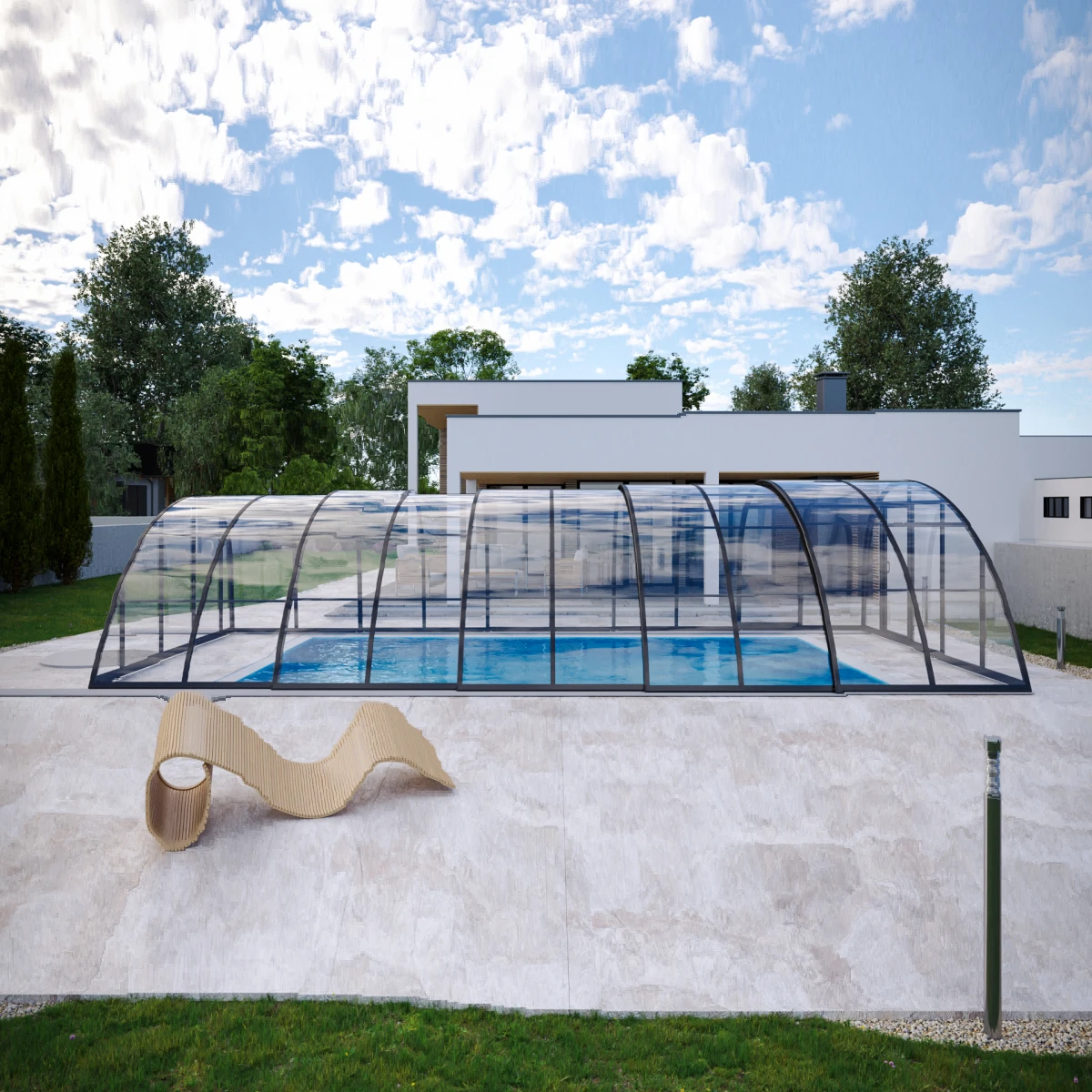 Modern Industrial Automatic Retractable Roof Top Pool Covers PC Sheets Garden Inground Swimming Pools Enclosure & Roofs Covers