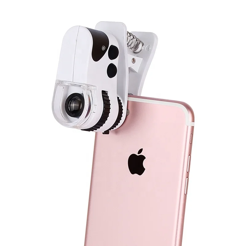 
60X Mini Mobile Phone Clip Pocket Microscope Loupe Glass With Led UV Light 
