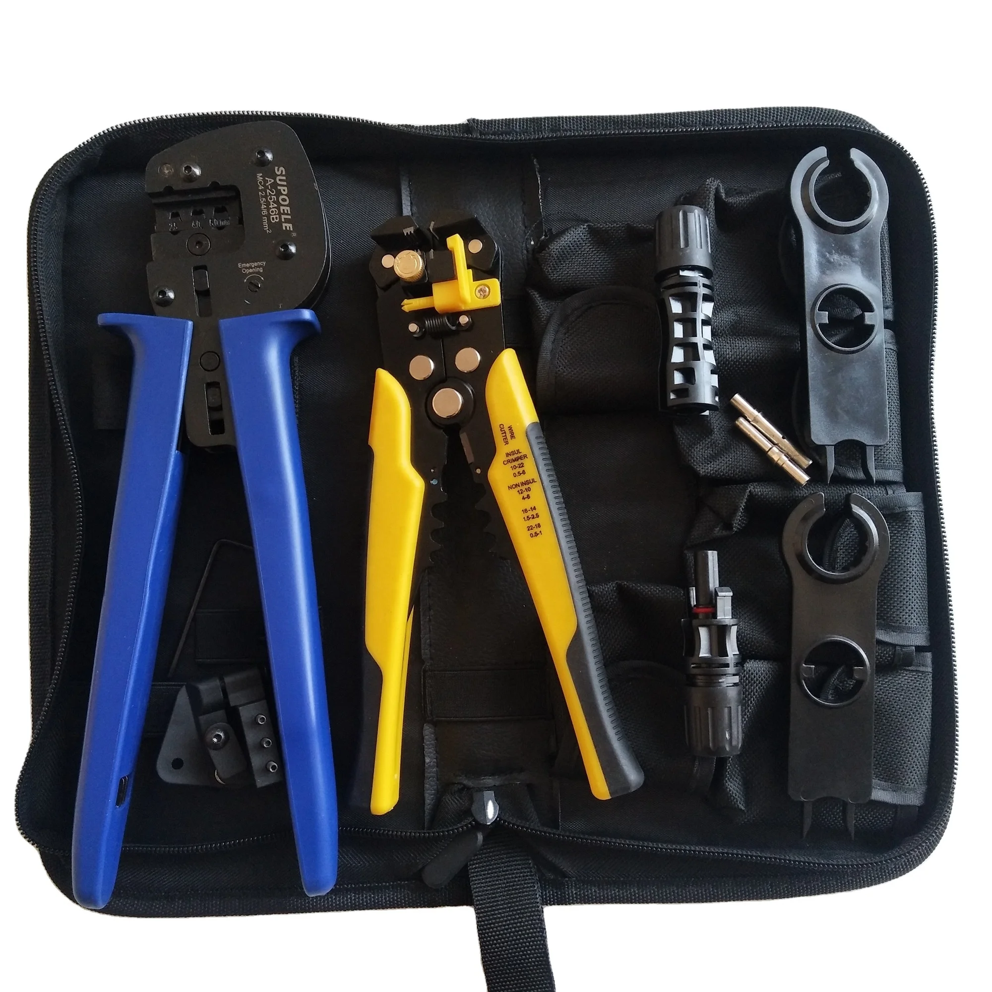 A-2546B Solar PV Tool set crimping tool kit with Connectors and tyco crimping die sets cable stripper, spanner Set