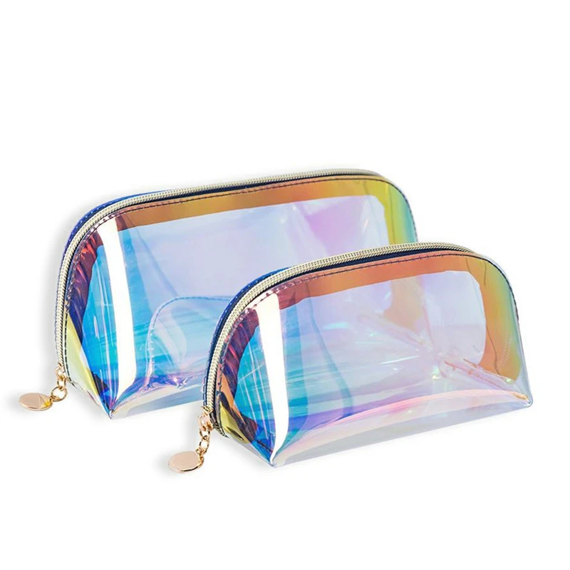 Thickened Semicircle Laser PVC Cosmetic Bag Transparent Waterproof Colorful Shell Wash Storage Cosmetic Pouch Bag