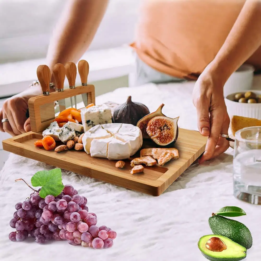 2021 High Quality Natural Storage Box Round Wholesale Ceramic Bamboo Cheese Board And Knife Set Decor Tray