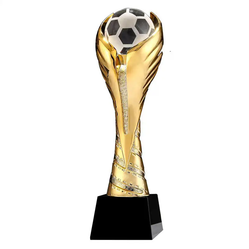 Hot sales world game resin trophy soccer basketball golf ball cup gold silver bronze sports award crystal resin trophy