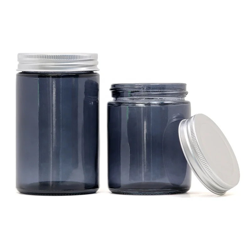 8 oz 120g Transparent Amber Glossy Grey Glass Mason Candle Jar with Screw Tin Lid Cylinder Type
