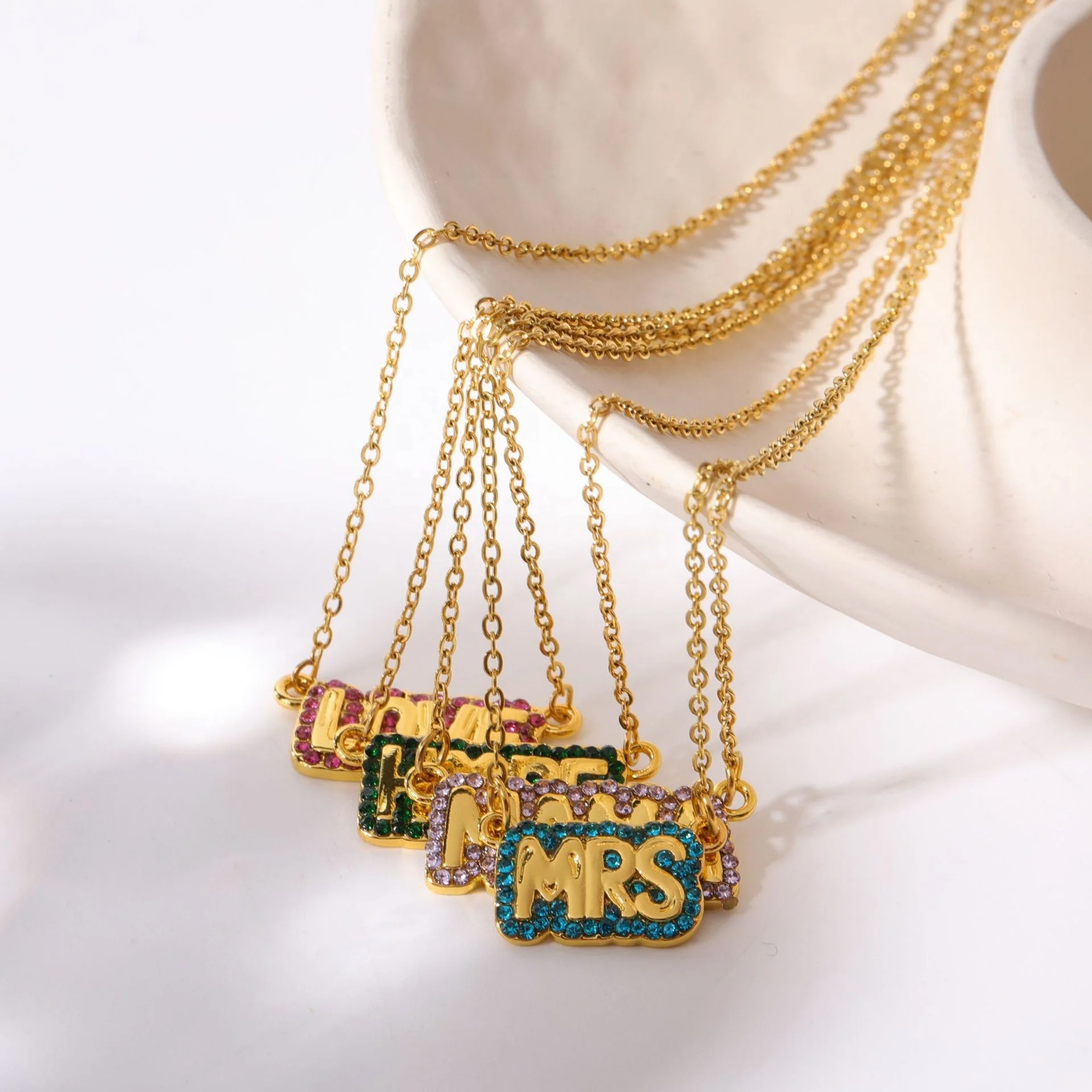 Dr. Jewelry Tarnish Free 18K Gold Plated Titanium Steel Colored Rhinestone Positive Words Hope Love MAMA Necklace for Her