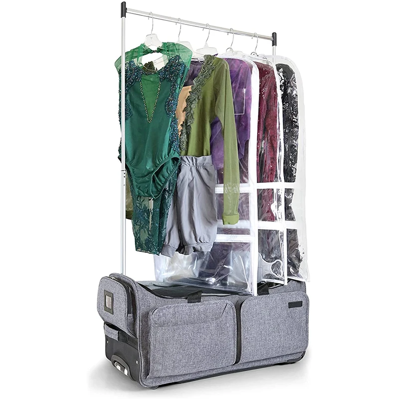 Rolling Dance Bag with Garment Rack Waterproof Luggage Trolley Roller Kids Ballet Dance Competition Travel Duffle Garment Bag