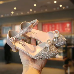 2022 spring and summer new trendy kids sandals high-heel 3cm crystal shoes fashion girls bow kont princess shoes children