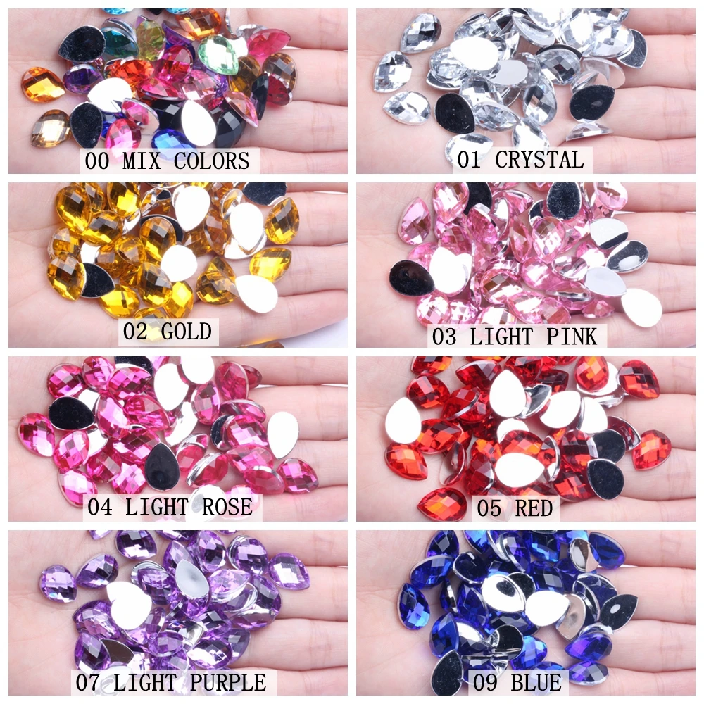 Wholesale 10x14mm 200pcs Flatback Rhinestone Earth Facets Tear Shape Many Colors Crystal Prisms Bulk For Garment Accessories