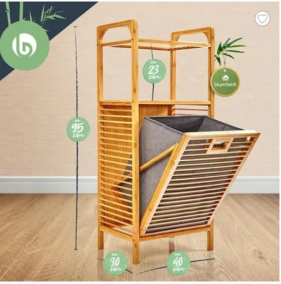 Bathroom Cabinet 3 Tiers Shelf Set Bamboo Laundry Basket