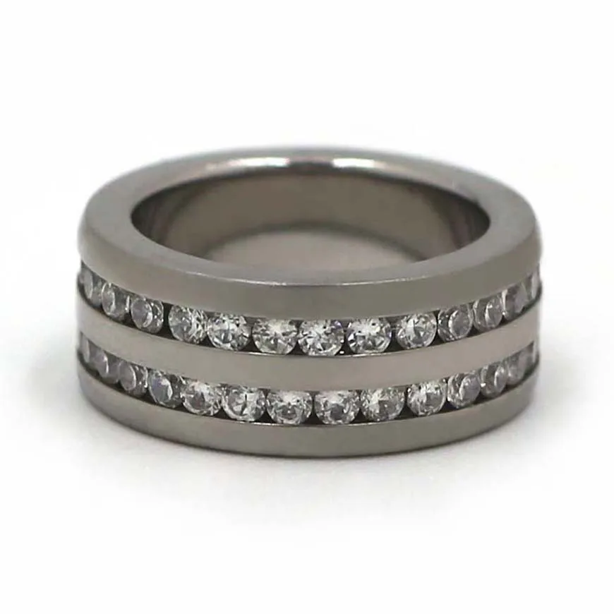 
LR480 full eternity titanium wedding rings channel set with cz titanium bands 